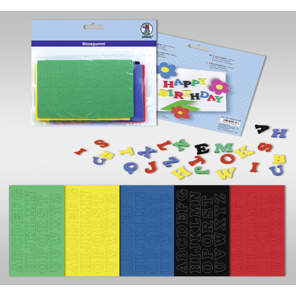 Moosgummi 2 mm "Buchstaben" - 5 Farben