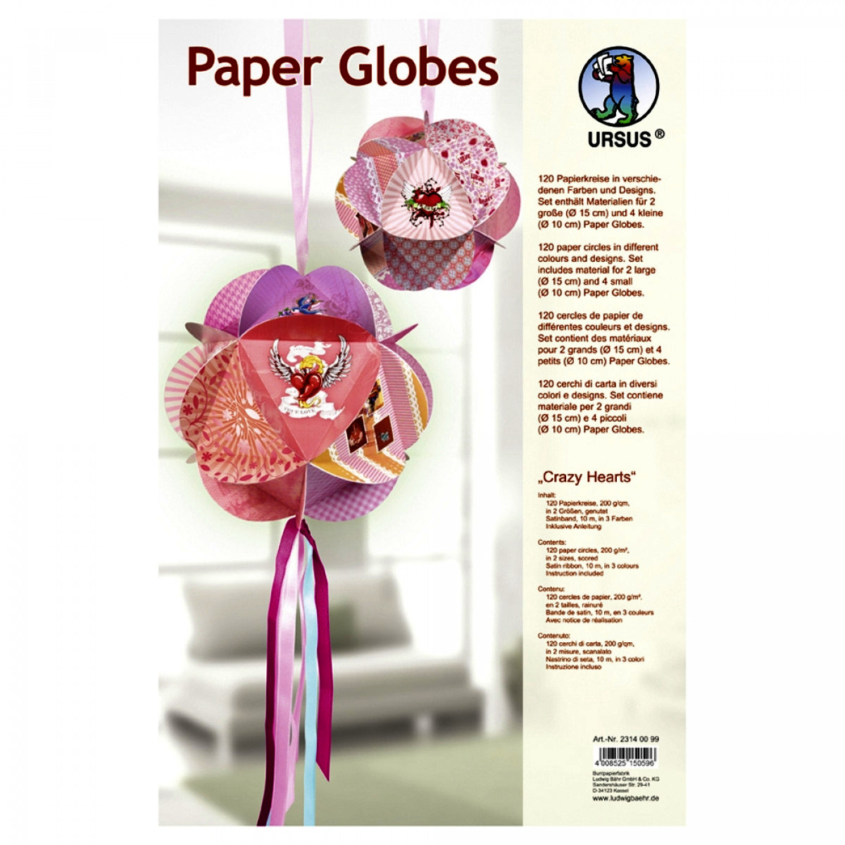 Papierkreise / Paper Globes "Crazy Hearts"