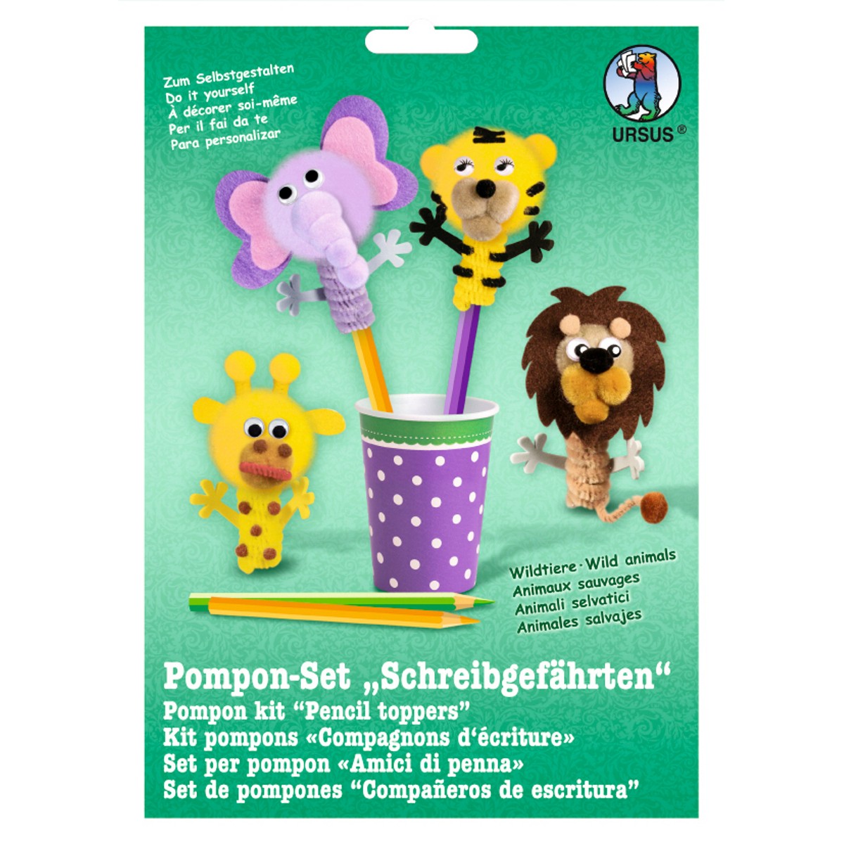 Pompon-Set "Schreibgefährten" Wildtiere