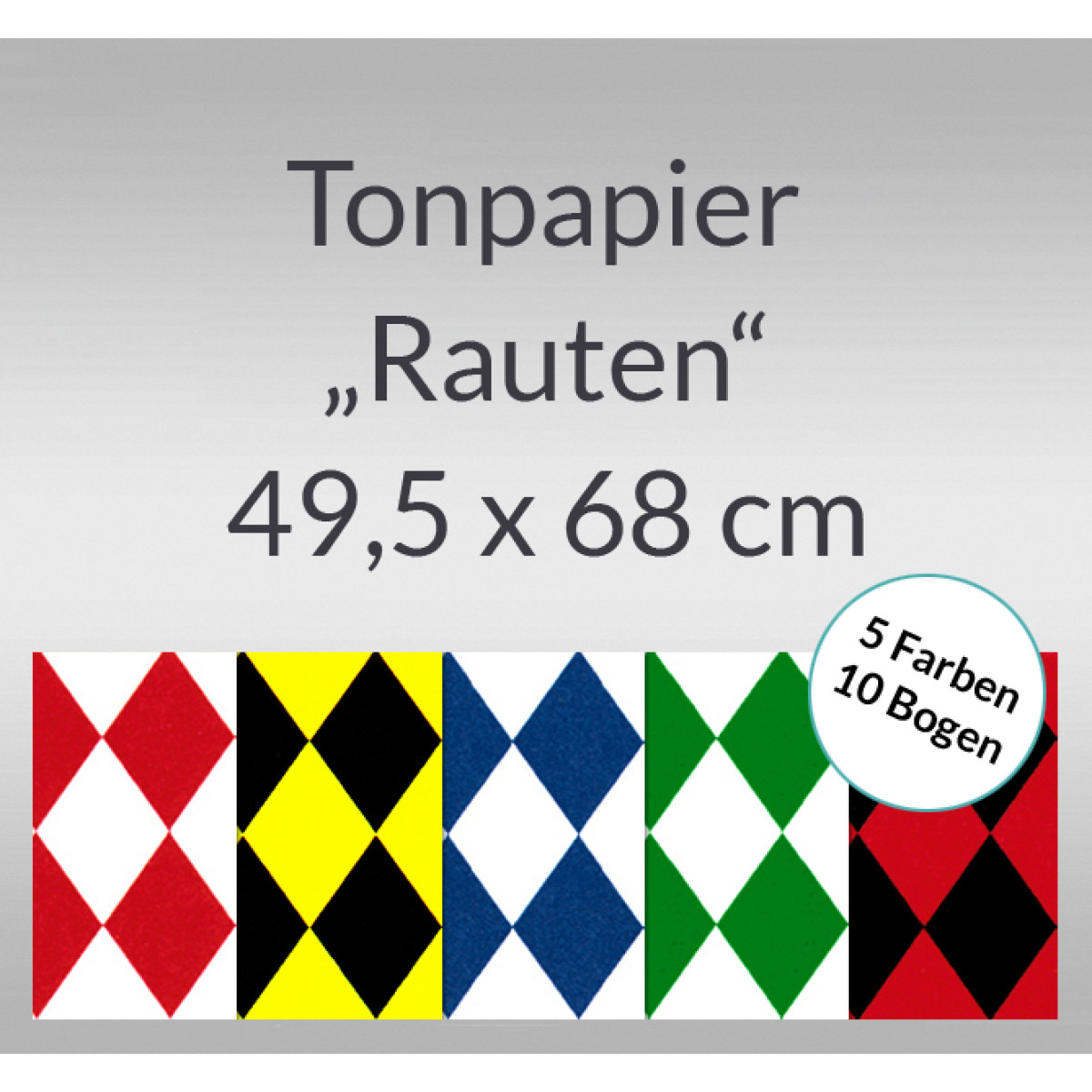 Rauten-Tonzeichenpapier 130 g/qm 49,5 x 68 cm - 10 Bogen sortiert