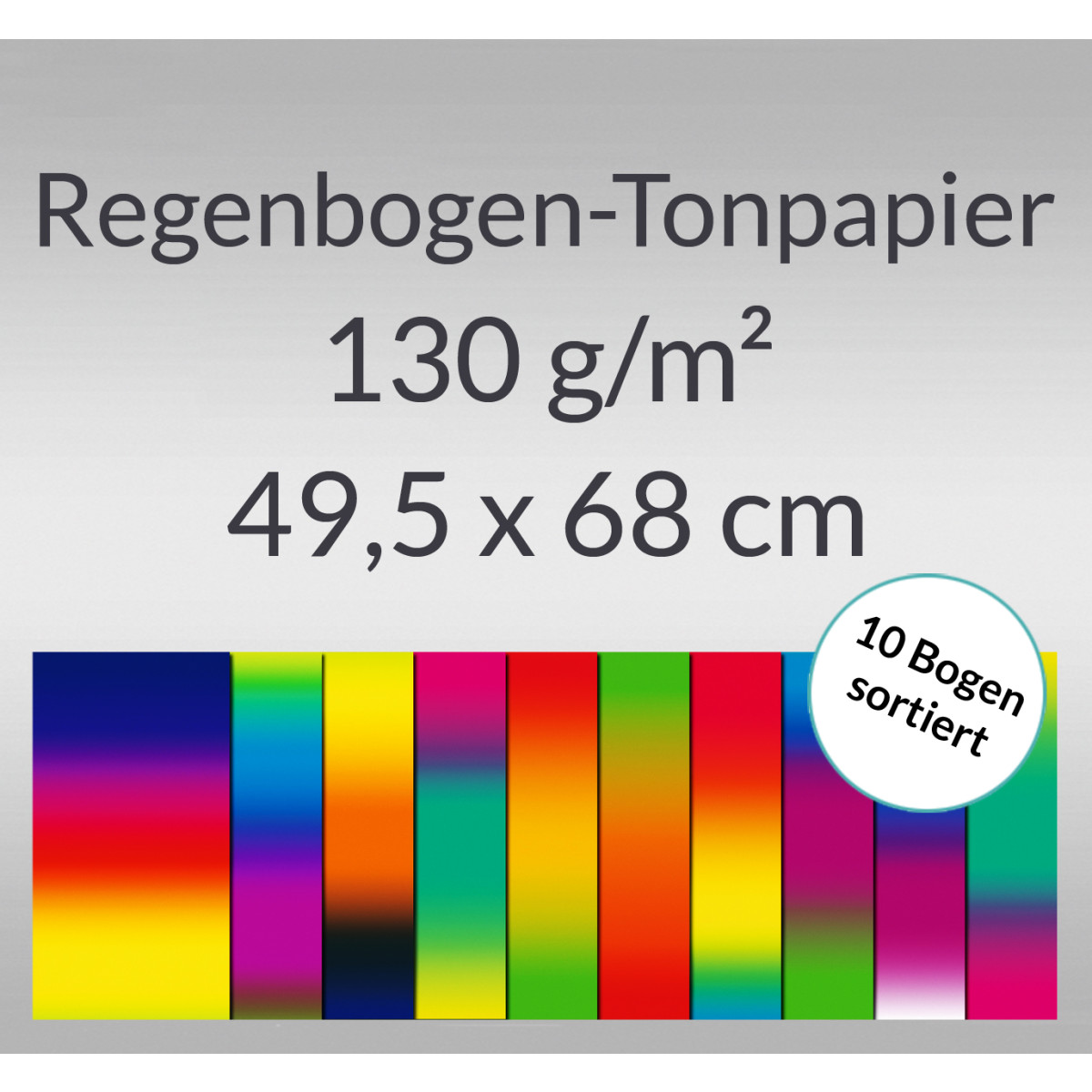 Regenbogen-Tonzeichenpapier 130 g/qm 49,5 x 68 cm - 10 Bogen sortiert