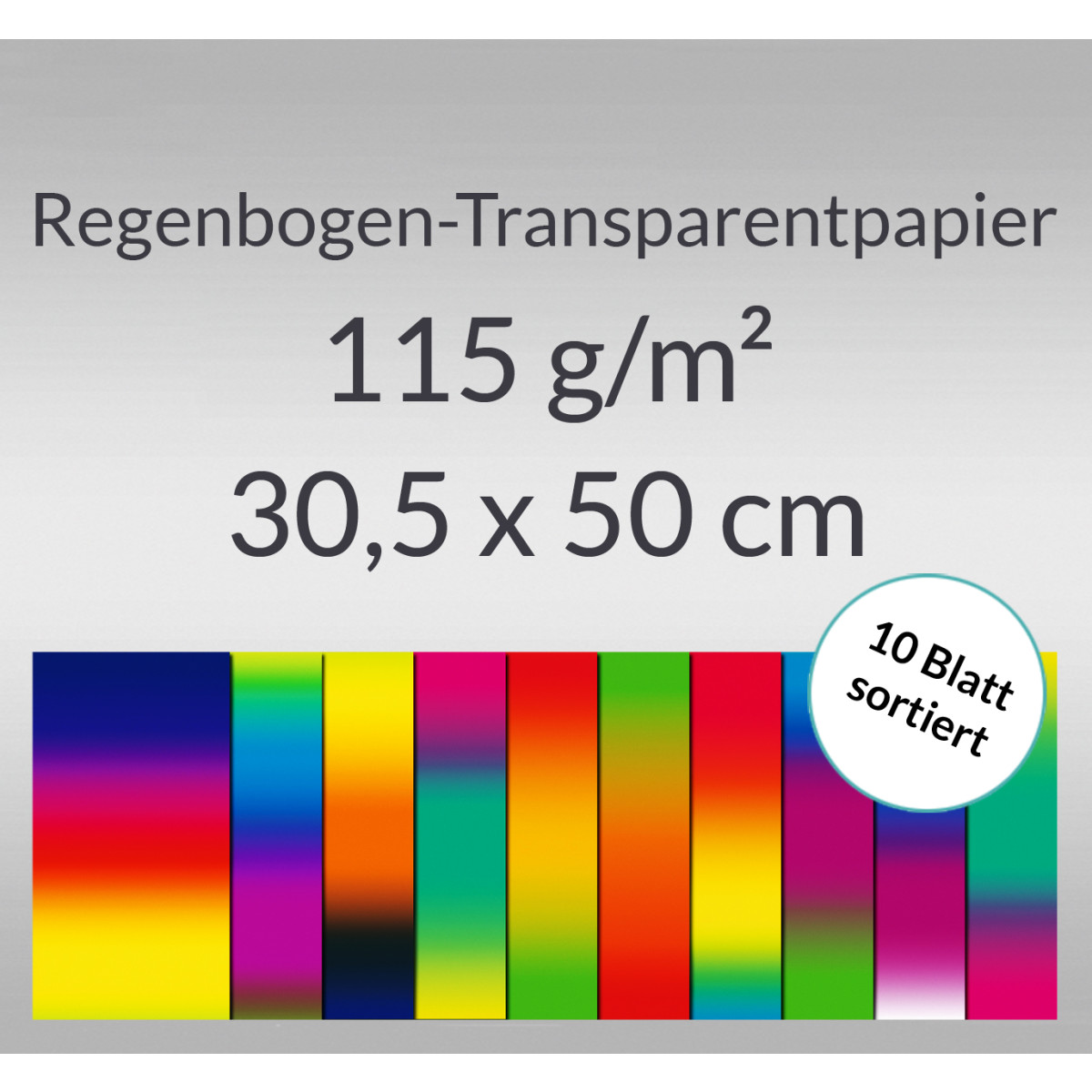 Regenbogen-Transparentpapier 115 g/qm 30,5 x 50 cm - 10 Blatt sortiert