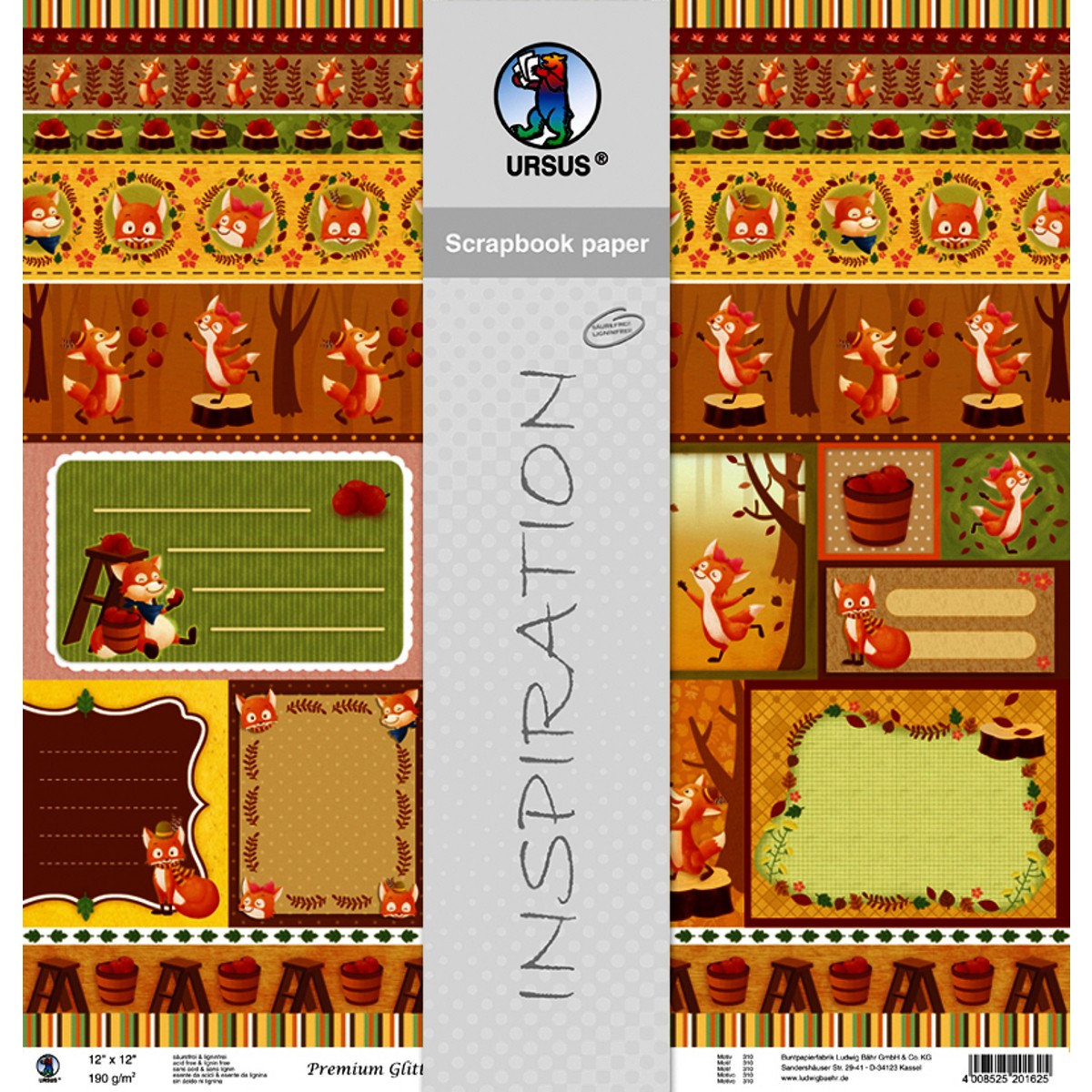 Scrapbooking Papier "Fox" - 5 Blatt