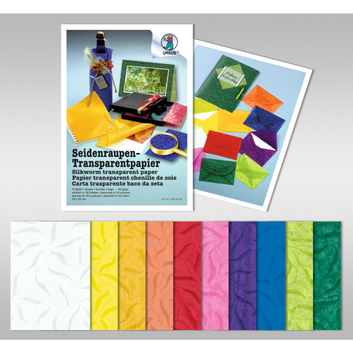Seidenraupen-Transparentpapier 42 g/qm 23 x 33 cm - 10 Blatt in 10 Farben