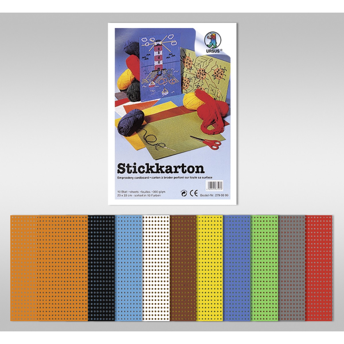 Stickkarton 300 g/qm 34 x 50 cm - 10 Blatt sortiert
