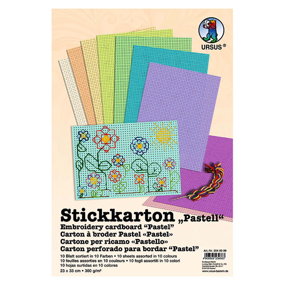 Stickkarton "Pastell" 300 g/qm 23 x 33 cm - 10 Blatt sortiert