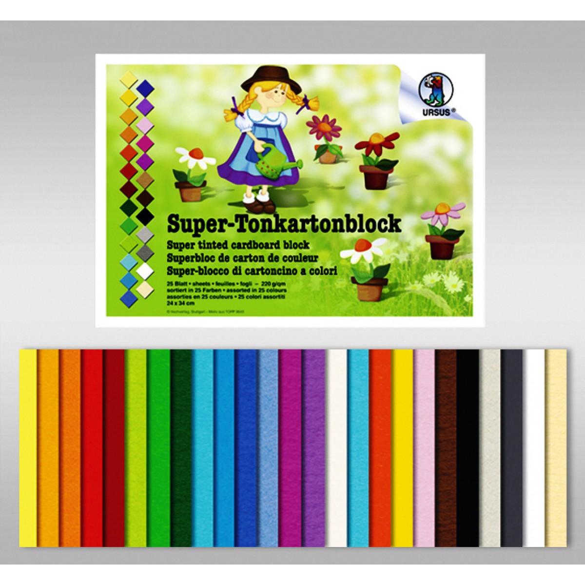 Super-Tonkartonblock 220 g/qm 24 x 34 cm - 25 Blatt sortiert