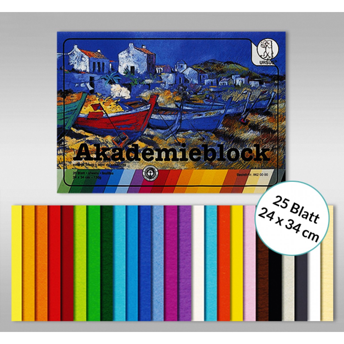 Tonzeichenpapier 130 g/qm "Akademieblock" 24 x 34 cm - 25 Blatt sortiert