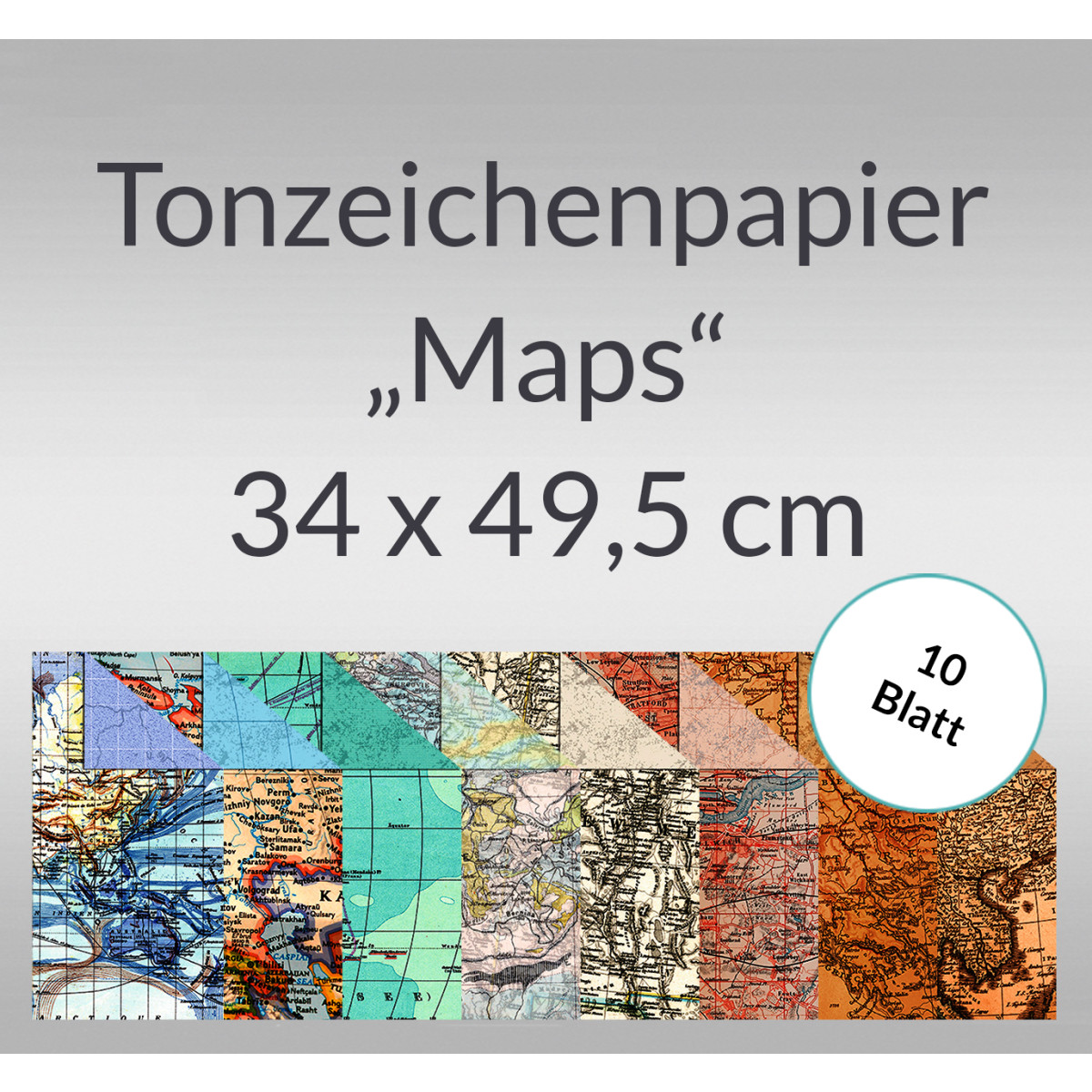 Tonzeichenpapier "Maps" 34 x 49,5 cm - 10 Blatt