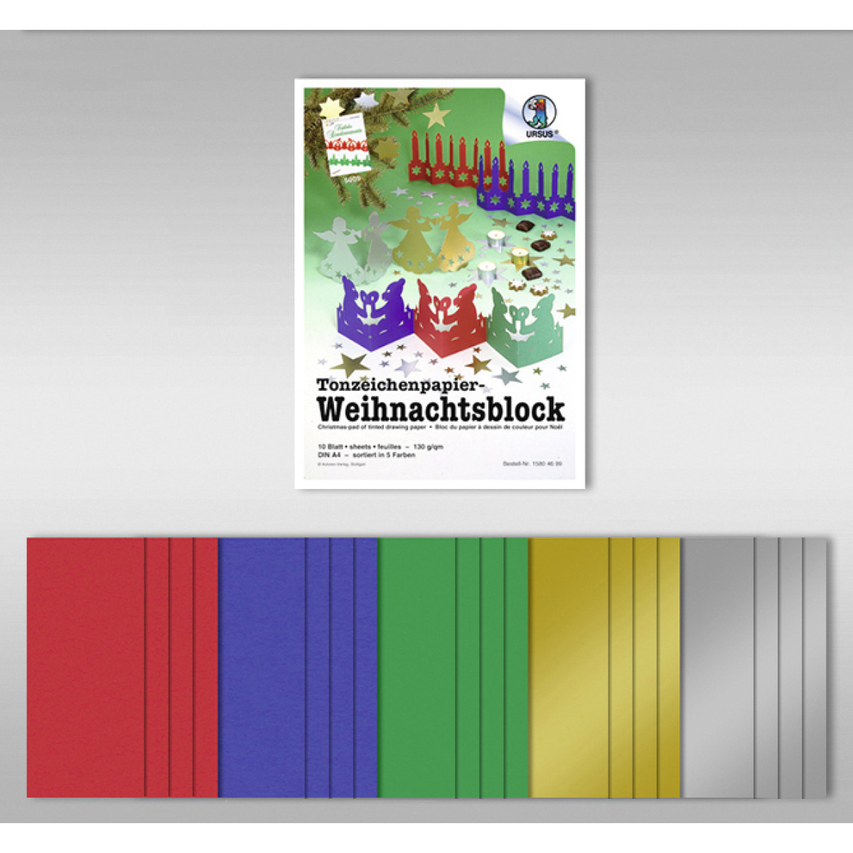 Tonzeichenpapierblock "Weihnachten" 130 g/qm DIN A4 - 20 Blatt in 5 Farben