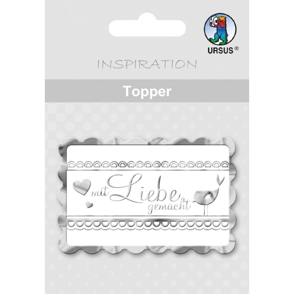 Topper "mit Liebe gemacht" weiß/silber - Motiv 30