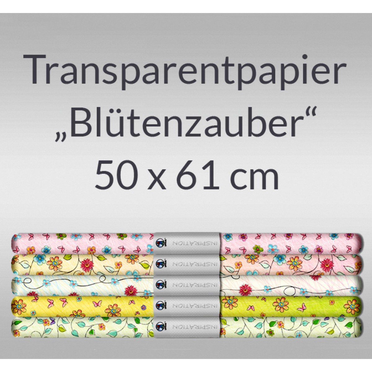 Transparentpapier "Blütenzauber" 50 x 61 cm - 5 Rollen sortiert