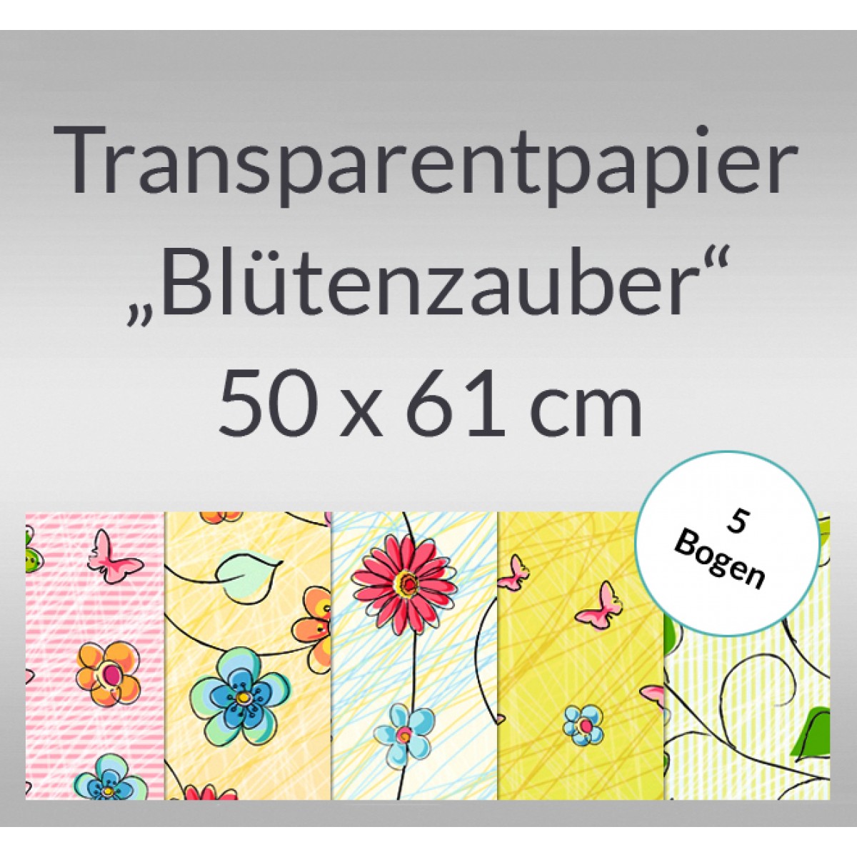 Transparentpapier "Blütenzauber" 50 x 61 cm - 5 Rollen