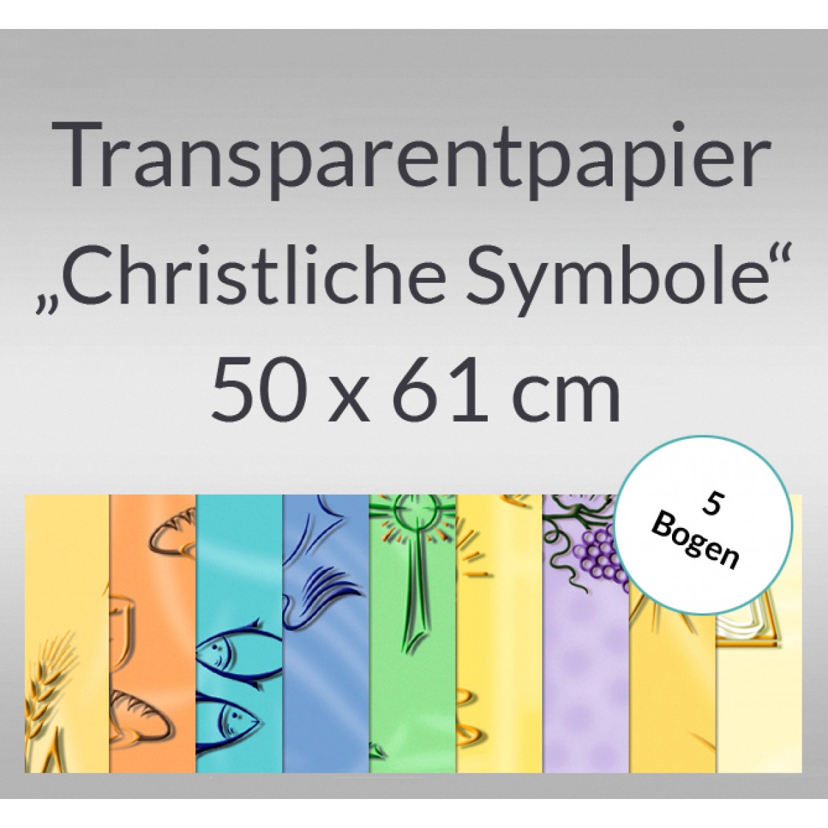 Transparentpapier "Christliche Symbole" 50 x 61 cm - 5 Bogen