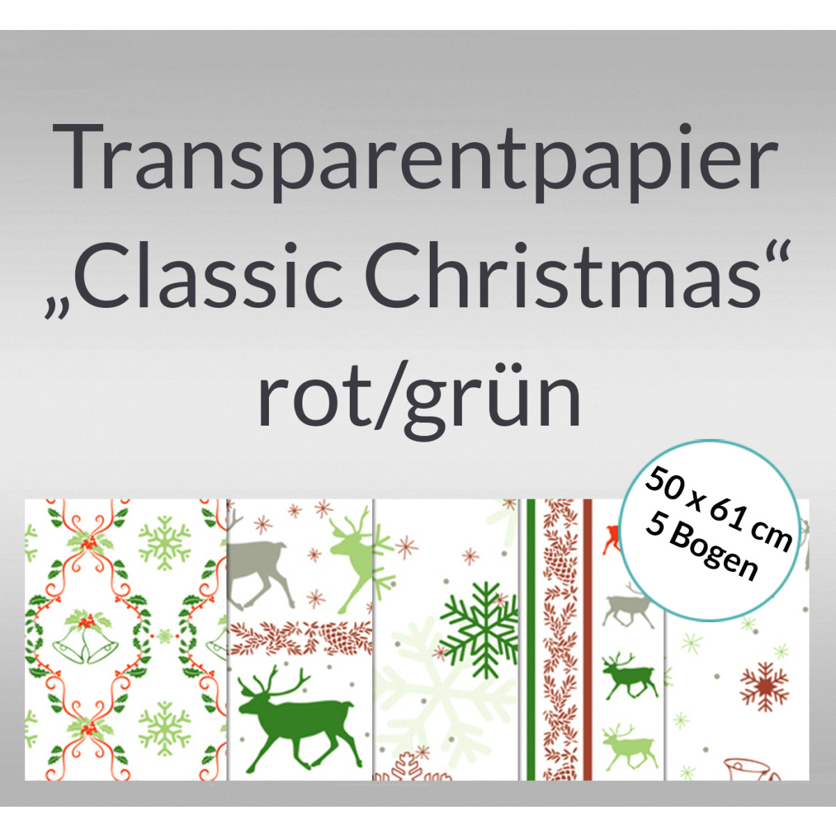 Transparentpapier "Classic Christmas" rot/grün 50 x 61 cm - 5 Bogen