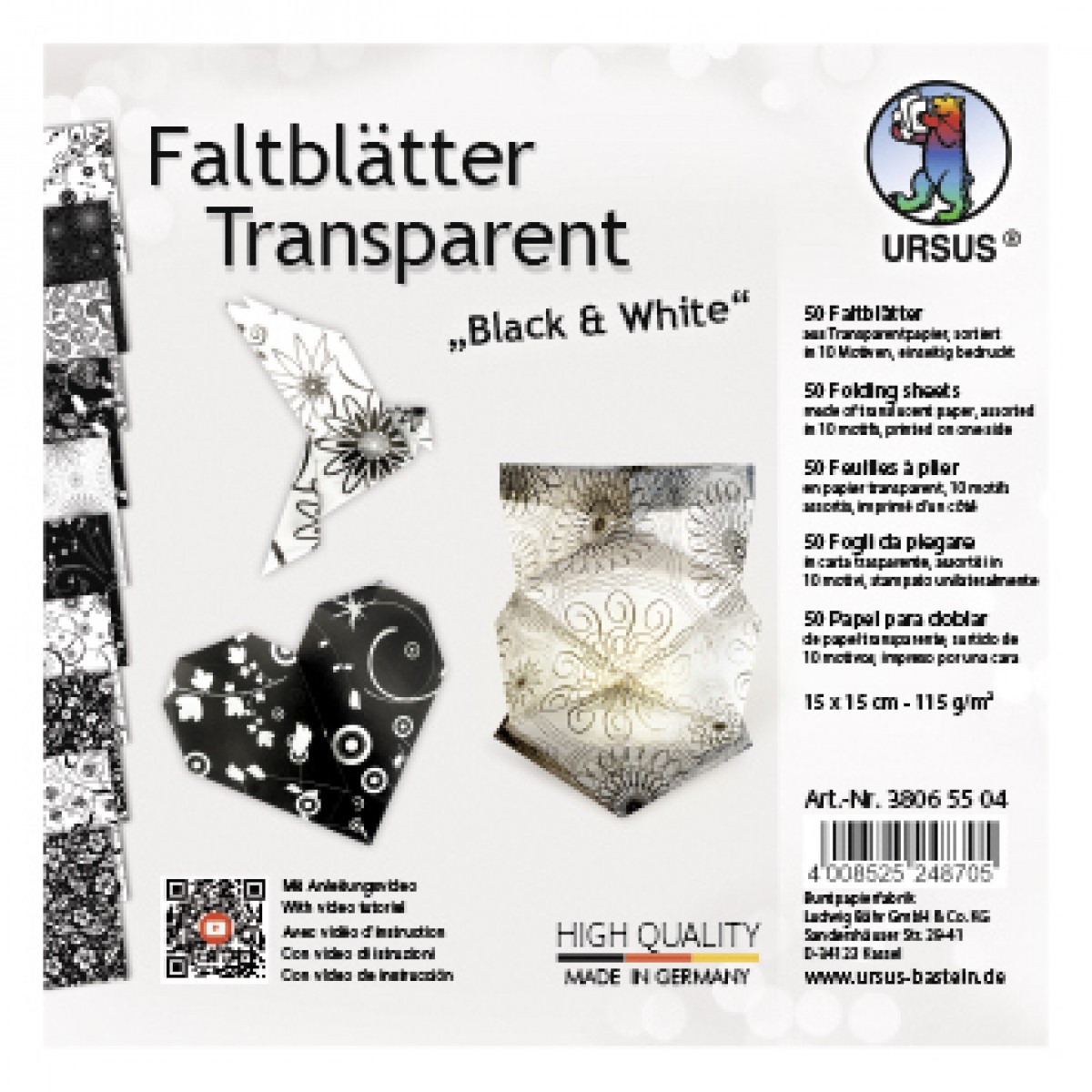 Transparentpapier-Faltblätter "Black & White" 115 g/m², 15 x 15 cm, 50 Blatt