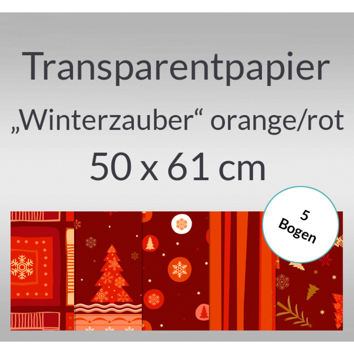 Transparentpapier "Winterzauber" orange/rot 50 x 61 cm - 5 Bogen