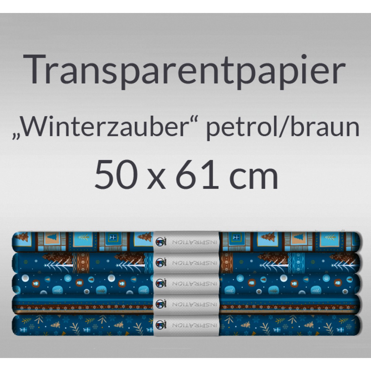 Transparentpapier "Winterzauber" petrol/braun 50 x 61 cm - 5 Bogen sortiert