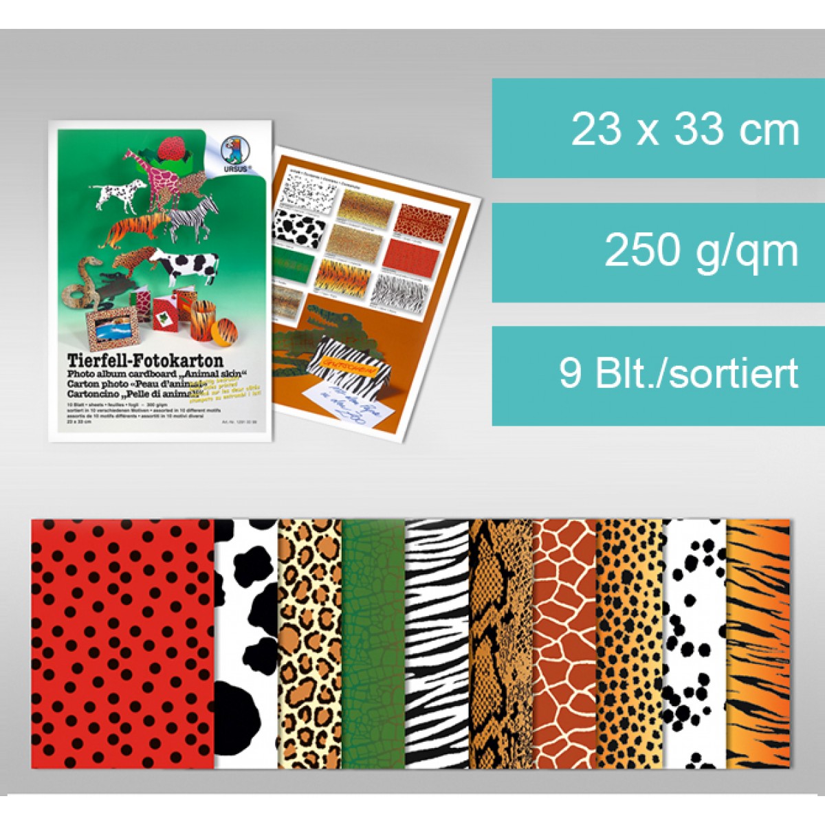 Velours-Fotokarton "Tierfell" 23 x 33 cm - 9 Blatt sortiert