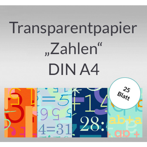 Transparentpapier "Zahlen" DIN A4 - 25 Blatt - Buntpapierwelt