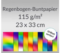 Regenbogen-Buntpapier 115 g/qm 23 x 33 cm - 10 Blatt sortiert