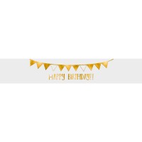 Banderolen "Happy Birthday!!" weiß/gold - Motiv 03