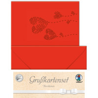 Grußkarten "gelasert" Herzblumen rubinrot - 5 Karten