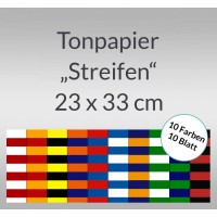 Streifen-Tonzeichenpapier 130 g/qm 23 x 33 cm - 10 Blatt sortiert