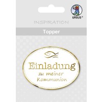 Topper "Einladung zu meiner Kommunion" weiß/gold - Motiv 09