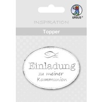 Topper "Einladung zu meiner Kommunion" weiß/silber - Motiv 09