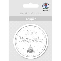 Topper "Frohe Weihnachten" weiß/silber - Motiv 12