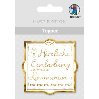 Topper "Herzliche Einladung zu meiner Kommunion" weiß/gold - Motiv 26
