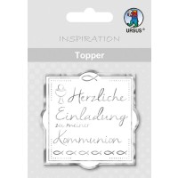 Topper "Herzliche Einladung zu meiner Kommunion" weiß/silber - Motiv 26