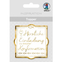 Topper "Herzliche Einladung zu meiner Konfirmation" weiß/gold - Motiv 25