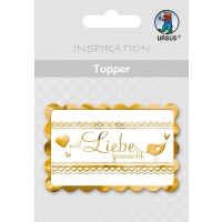 Topper "mit Liebe gemacht" weiß/gold - Motiv 30