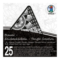 Zeichenkacheln "Tangle Creation" Dreieck 9 x 9 cm schwarz - 25 Kacheln mit Box