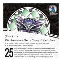 Zeichenkacheln "Tangle Creation" Kreis ø 9 cm hochweiß - 25 Kacheln mit Box