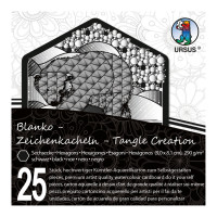 Zeichenkacheln "Tangle Creation" Sechseck 9 x 9 cm schwarz - 25 Kacheln mit Box