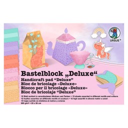 Bastelblock Deluxe 23 x 33 cm, 15 Blatt Sortiert in verschiedenen Motiven und Farben, 300 g/qm