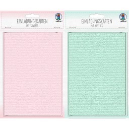 Einladungskarten rosa oder mint, 6 Karten 200g/qm, gefaltete 11,9 x 17 cm und 6 Kuverts 100 g/qm Grö