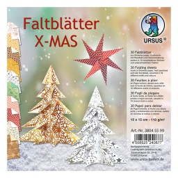 Faltblätter X-Mas, 110 g, 30 Blatt Shimmer paper sortiert in 10 verschiedenen Motiven