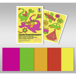 Leucht-Tonzeichenpapier 140 g/qm 23 x 33 cm - 10 Blatt in 5 Leuchtfarben