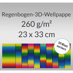 Regenbogen-3D-Colorwellpappe 260 g/qm 23 x 33 cm - 10 Blatt sortiert