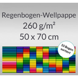 Regenbogen-Bastelwellpappe 260 g/qm 50 x 70 cm - 10 Bogen sortiert