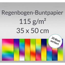 Regenbogen-Buntpapier 115 g/qm 35 x 50 cm - 20 Blatt sortiert