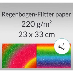 Regenbogen-Flitterpapier 23 x 33 cm - 5 Blatt