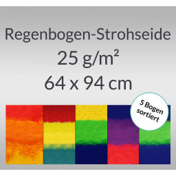 Regenbogen-Strohseide 25 g/qm 64 x 94 cm - 5 Bogen sortiert