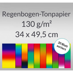 Regenbogen-Tonzeichenpapier 130 g/qm 34 x 49,5 cm - 20 Blatt sortiert