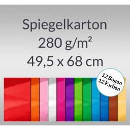 Spiegelkarton 49,5 x 68 cm - 12 Bogen sortiert