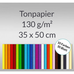 Tonzeichenpapier 130 g/qm 35 x 50 cm - 30 Blatt in 10 Farben